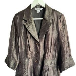 VINTAGE - TanJay Petites - Brown Metallic Long Sleeve Business Jacket - Size 8P